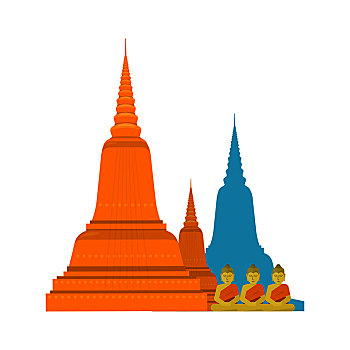 泰国,佛,著名,魅力,旅行,海报,创作,构图,矢量,插画,白色背景,背景