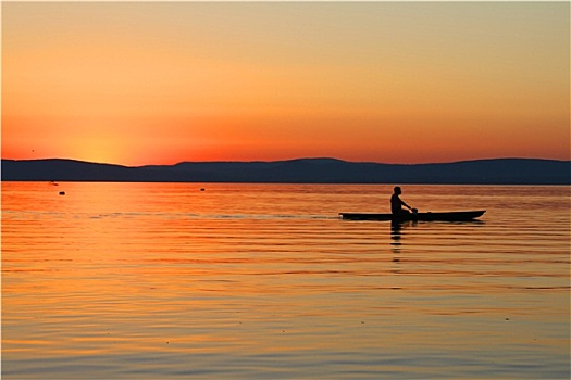 日落,巴拉顿湖