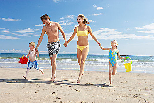 家庭,海滩,度假