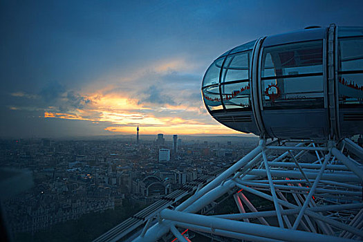 俯拍,城市天际线,伦敦眼,黎明,伦敦,英格兰,英国