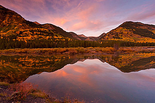 美国,科罗拉多,落基山脉,古尼森国家森林,秋天,反射,河