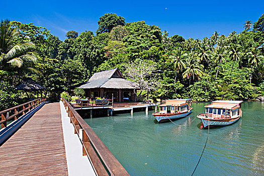 酒店,泻湖,码头,苏拉威西岛,印度尼西亚,东南亚