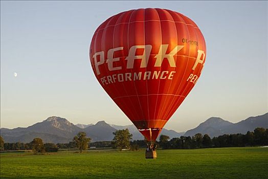 热气球,草场,边界,巴伐利亚阿尔卑斯山,山谷,因河