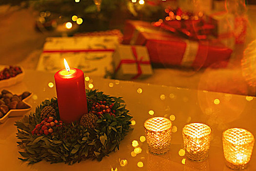 环境,蜡烛,圣诞桌