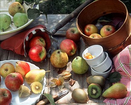 苹果,梨,猕猴桃,花园桌
