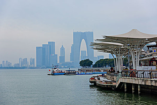 苏州金鸡湖月光码头夜色风景