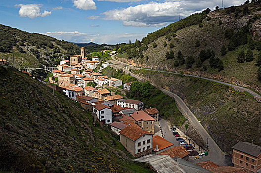 乡村,红色,瓷砖,屋顶,山谷,山,拉里奥哈,区域,北方,西班牙