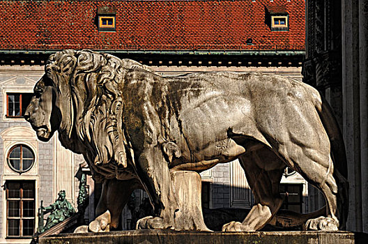 狮子,雕塑,雕刻师,土地,后面,慕尼黑,宫殿,巴伐利亚,德国,欧洲