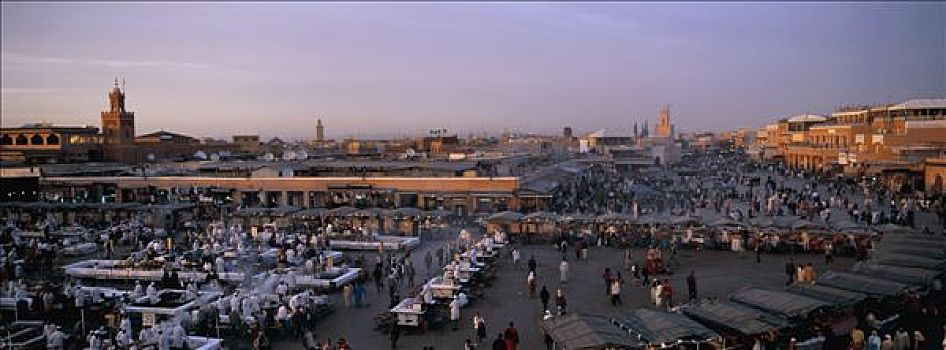摩洛哥,玛拉喀什,俯视图,广场,黄昏