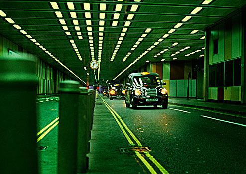 伦敦,出租车,夜晚,雇用,标识,绿色,照亮,地下通道,英国