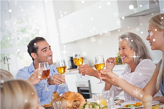 家庭,抬起,玻璃,感恩节,晚餐