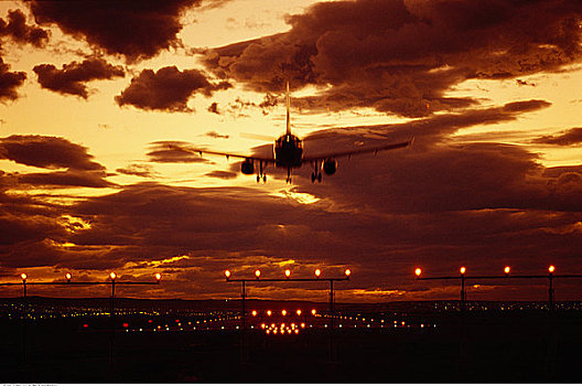 日落,卡尔加里,国际机场,艾伯塔省,加拿大