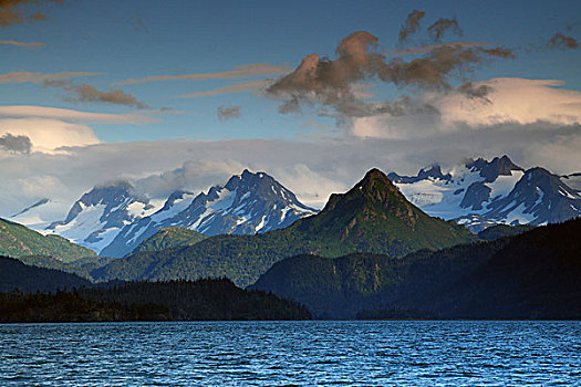 科奈山地,卡契马克湾,阿拉斯加,美国,日落