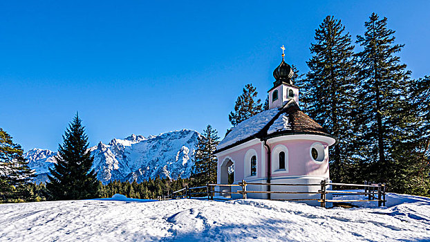 冬天,小教堂,陆地,上巴伐利亚,地区,加米施帕藤基兴,德国