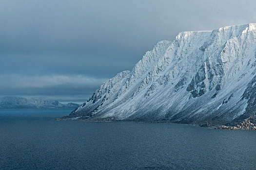 雪山,亮光,下雪,斯瓦尔巴群岛,斯瓦尔巴特群岛,挪威,欧洲