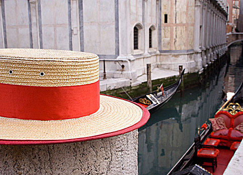 意大利,威尼斯,特写,帽子,运河,小船,背景