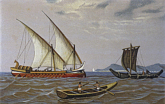交易,船,渔船,板画,1875年