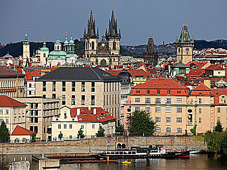 捷克共和国,布拉格,老城,天际线,全视图