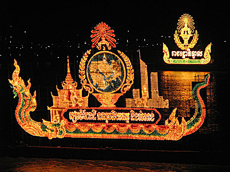 光亮,驳船,庆贺,水,节日,树液,河,金边,柬埔寨