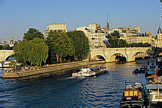 法国,巴黎,巴黎新桥,塞纳河,船