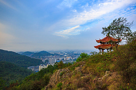 东钱湖,城镇,高山,树林,亭子,建筑,湖,俯瞰