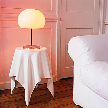特写,桌子,设计,相似,白色,油,布,照亮,复古,灯,旁侧,现代,沙发