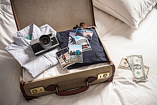 手提箱,床,相机,照片