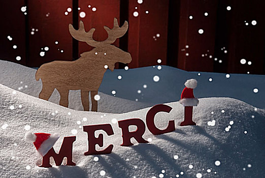 圣诞贺卡,驼鹿,雪,卑劣,感谢,雪花,帽子