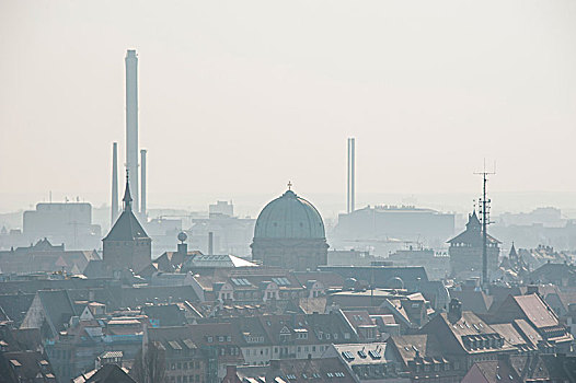 俯瞰,上方,中世纪,中心,城镇,纽伦堡,巴伐利亚,德国