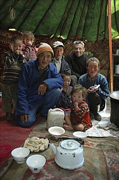 登山者,游牧,家庭,蒙古人,阿尔泰,靠近,乌布苏,蒙古