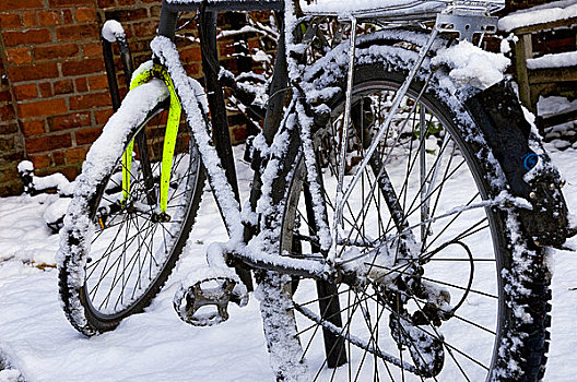 英格兰,北约克郡,积雪,自行车,锁住,自行车架