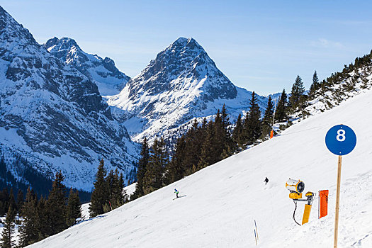 蓝色,滑雪道,滑雪,高山滑雪