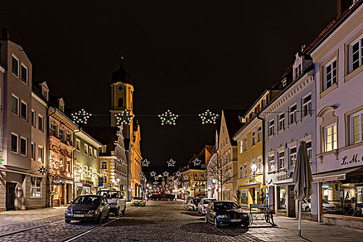 夜晚,德国,巴伐利亚,斯瓦比亚,城镇,圣诞节,新年