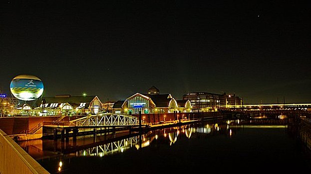 老,夜晚,汉堡市,德国,俯视图