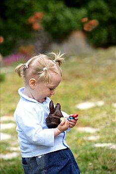 小女孩,复活节彩蛋,花园