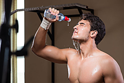 饥渴,男人,饮用水,运动,健身房