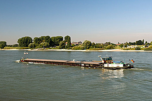货物,船,莱茵河,河,靠近,杜塞尔多夫,莱茵兰,北莱茵威斯特伐利亚,德国,欧洲