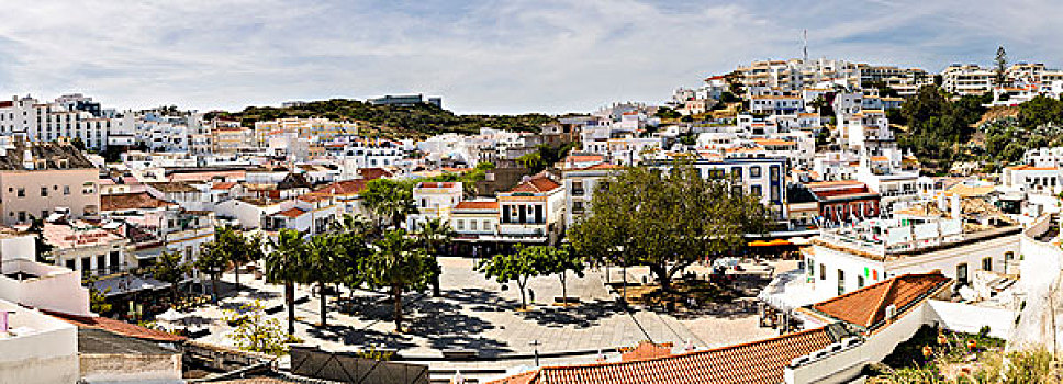 俯视,屋顶,城市广场,阿尔布斐拉,老城,阿尔加维,葡萄牙
