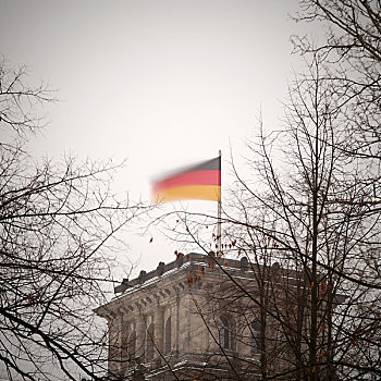 德国国旗,上方,德国国会大厦