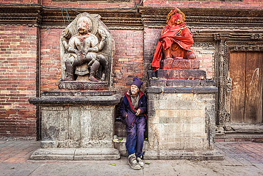 印度教,雕塑,男人,杜巴广场,帕坦,加德满都山谷,喜马拉雅山,区域,尼泊尔,亚洲