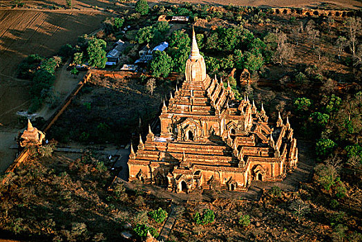 缅甸,蒲甘,热气球,俯视,庙宇
