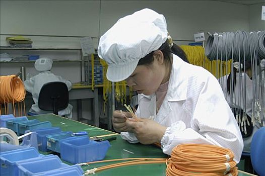 女工,光纤,工厂,中国