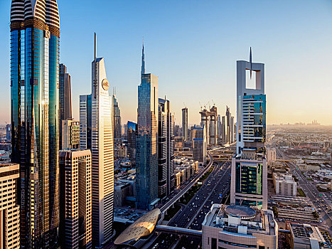 城市风光,迪拜,国际,金融中心,日落,俯视图,阿联酋,亚洲