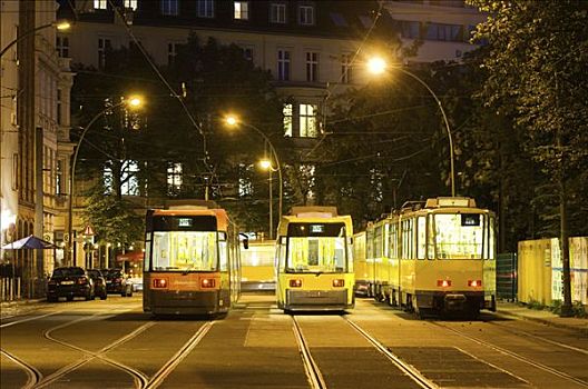 有轨电车,停止,交通,柏林,市中心,晚上,市场,德国