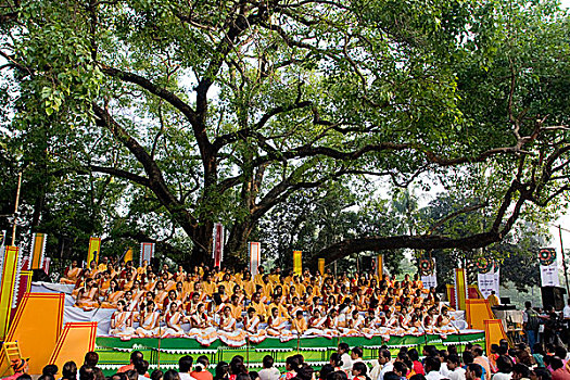 学生,一个,文化,群体,孟加拉,表演,歌曲,新年,公园,达卡,四月,2009年