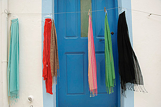 彩色,围巾,卡帕索斯,爱琴海岛屿,爱琴海,希腊,欧洲