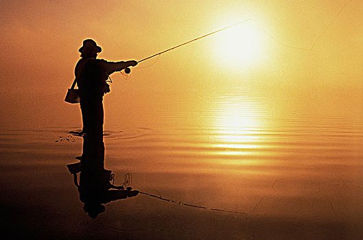 捕鱼者,日落,不列颠哥伦比亚省,加拿大