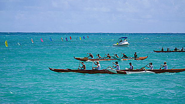 独木舟,比赛,海滩,瓦胡岛,夏威夷