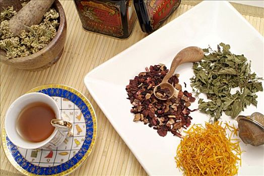 西洋蓍草,金盏花,荨麻,果茶,输入,茶