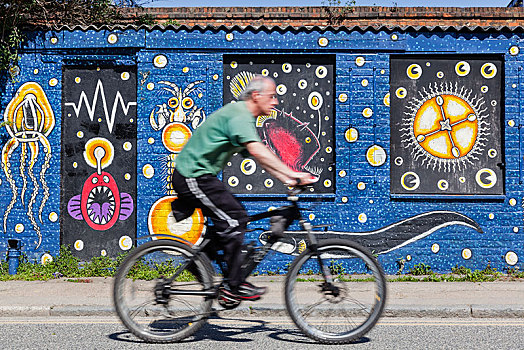 骑车,过去,彩色,艺术,墙壁,东方,伦敦